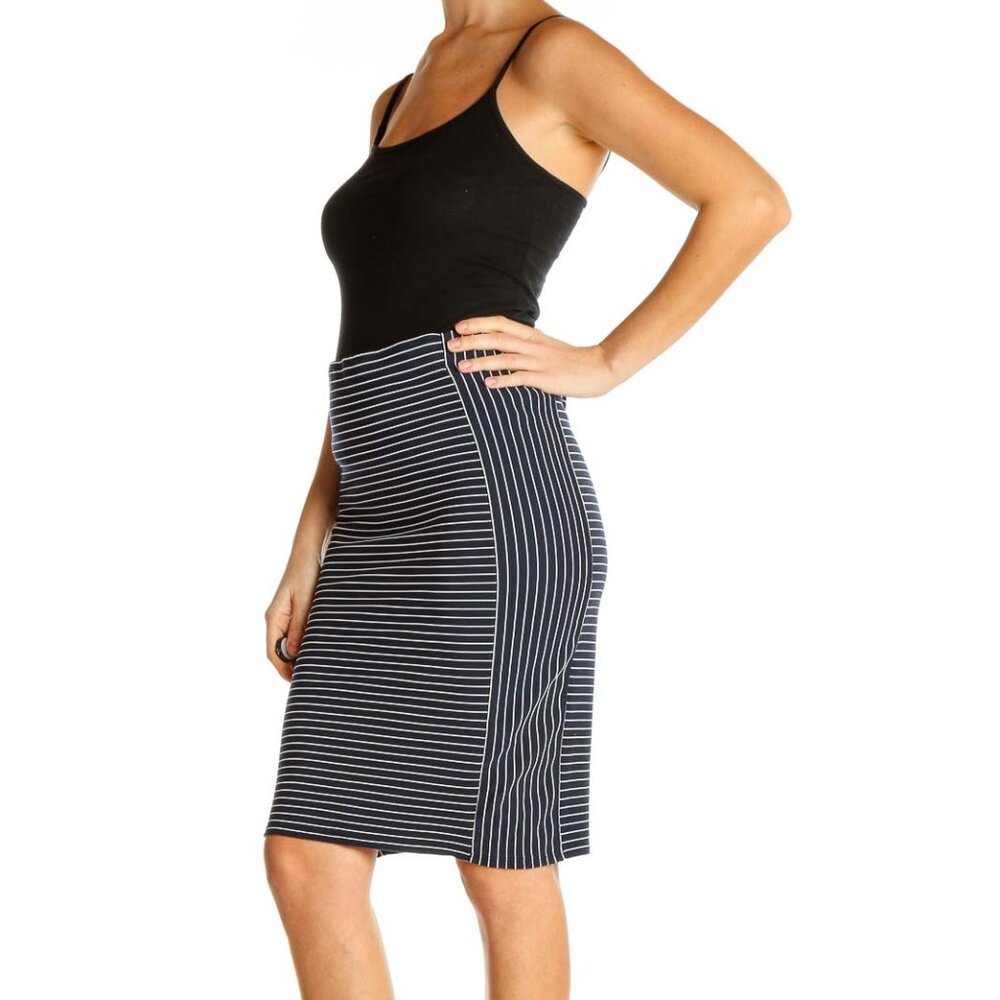 Max Studio Blue Printed All Day Wear Pencil Skirt - Picture 2 of 3